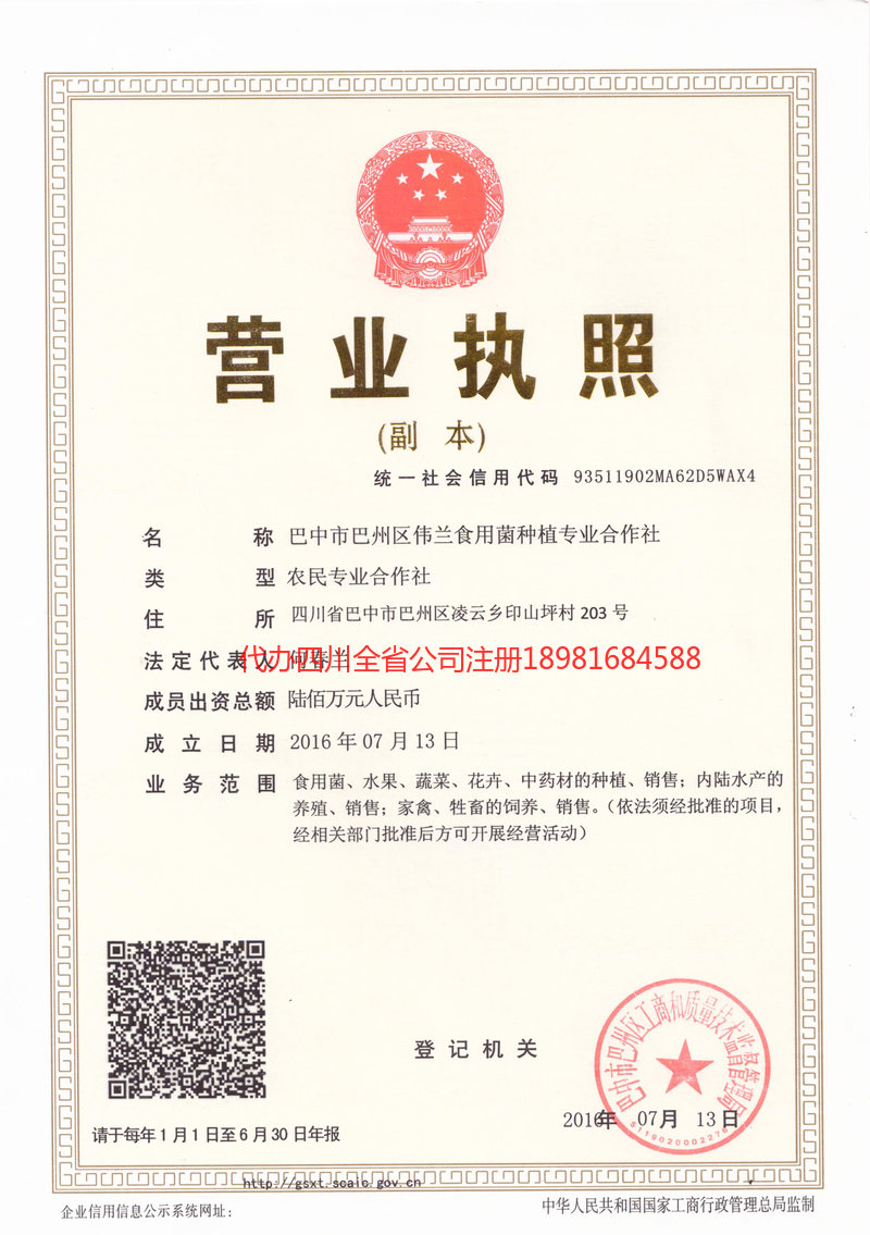 普洱普洱伟兰食用菌种植专业合作社